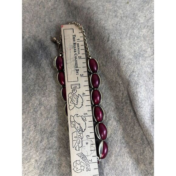 Stunning STATEMENT Signed Kramer Red Cabochon Necklace, Burgundy Lucite, Gold To - Picture 7 of 8